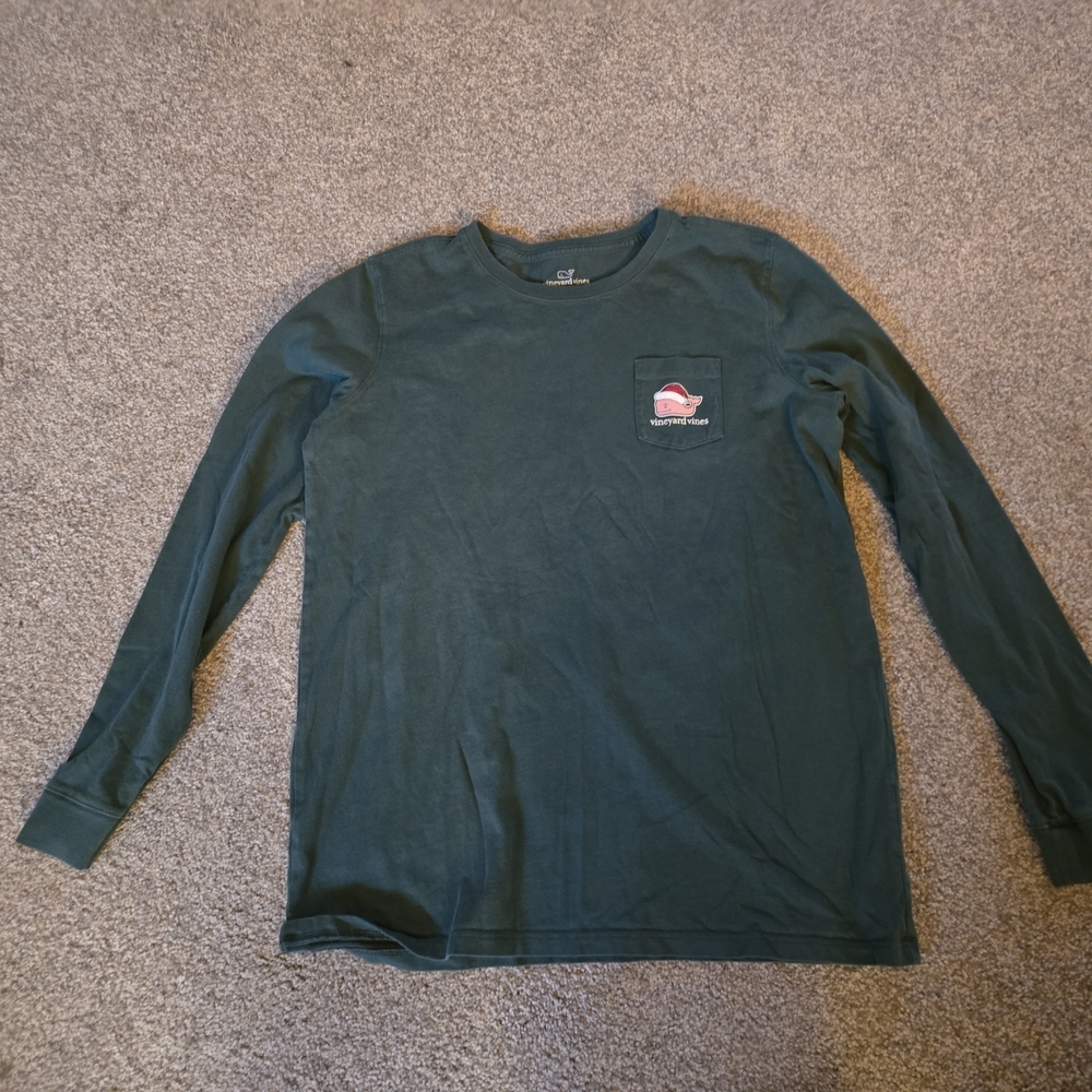 Vineyard Vines Whale Pocket Christmas Santa Shirt Green Long Sleeve XL(16)